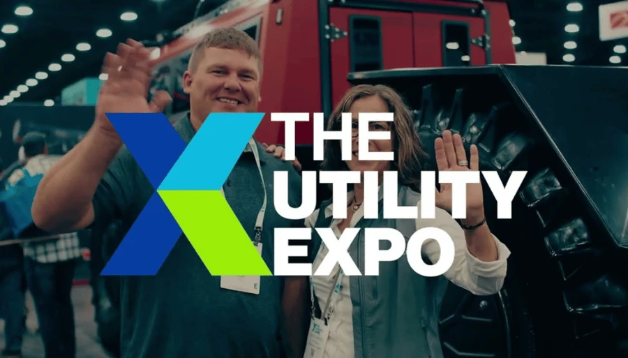 The Utility Expo drone overview outside with logo