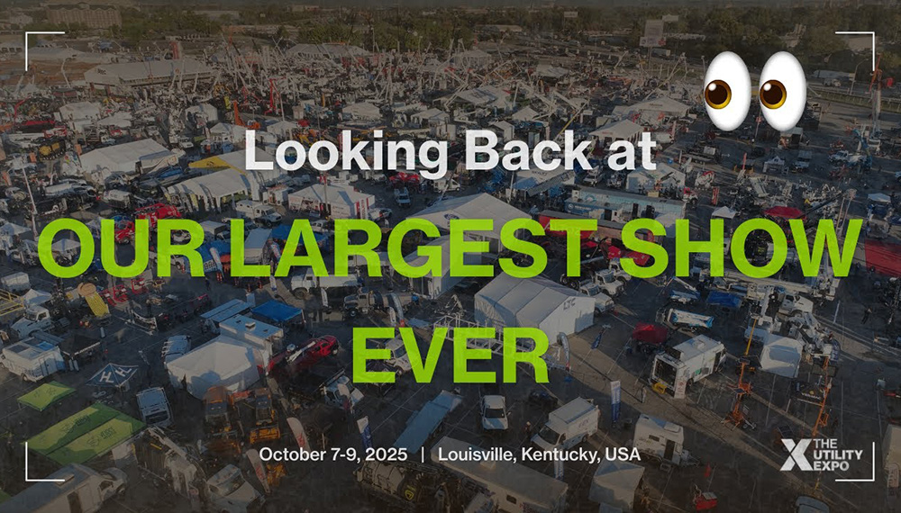 The Utility Expo drone overview outside with logo