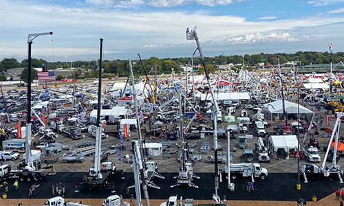 The Utility Expo drone shot of outdoor exhibits