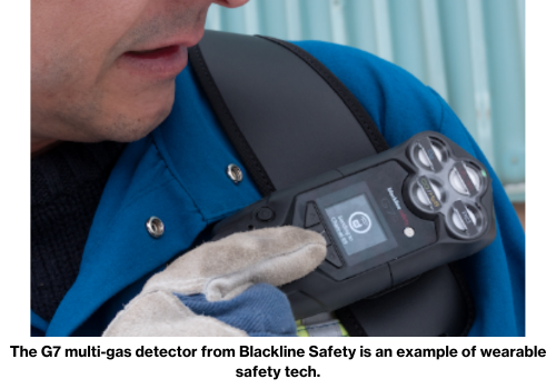 The G7 multi-gas detector from Blackline Safety is an example of wearable safety tech.